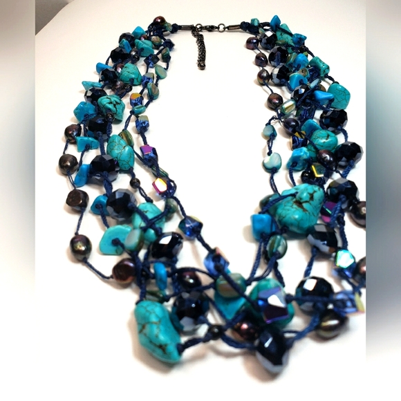 Park Lane Blue Turquoise and Fresh Water Pearl Multi-Strand Necklace - Picture 7 of 9